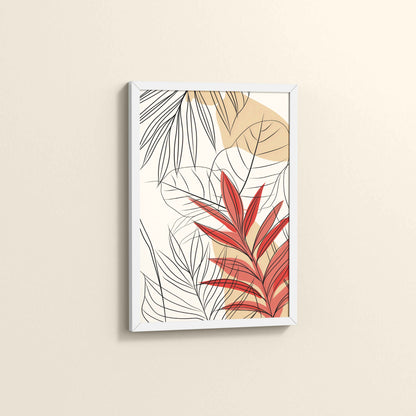 Side View of Abstract Botanical Line Art – Floral & Leaf Motifs in White Color Frame