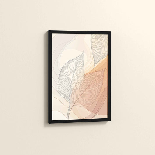 Side View of Living Hues – Vibrant Leaves Line Art Wall Decor in Black Color Frame