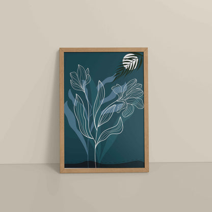 Floor View of Floral Majesty – Minimalist Line Art Wall Decor in Natrual Color Frame