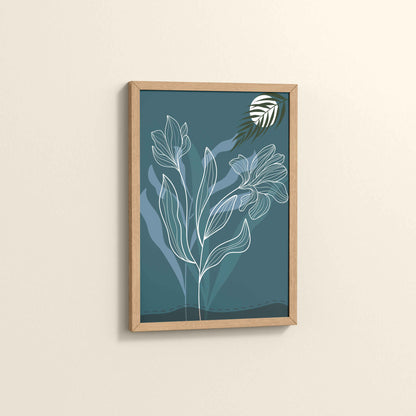 Side View of Floral Majesty – Minimalist Line Art Wall Decor in Natrual Color Frame