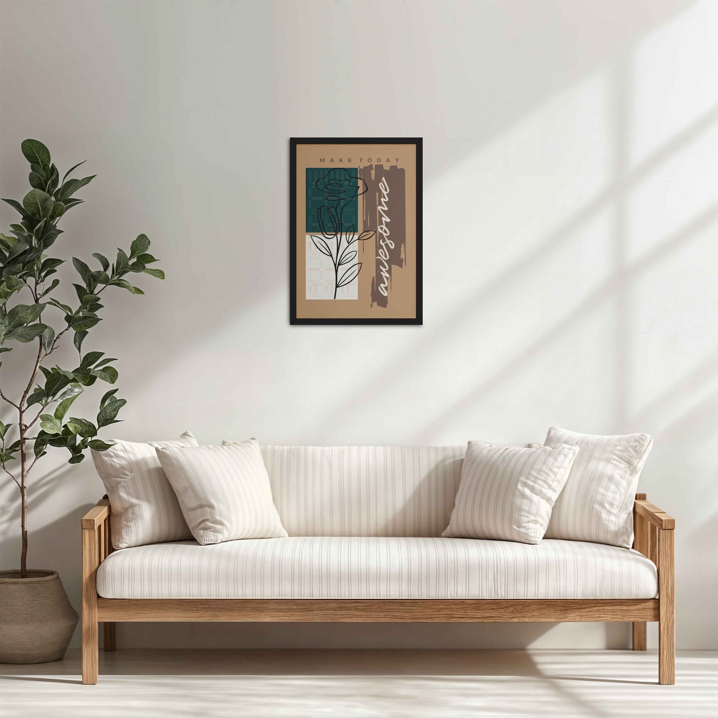 Living Room Cabinet Table Preview of Daily Bloom – Motivational Flower Line Artwork in Black Color Frame