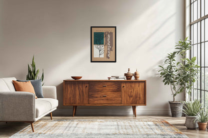 Living Room Sofa Preview of Daily Bloom – Motivational Flower Line Artwork in Black Color Frame