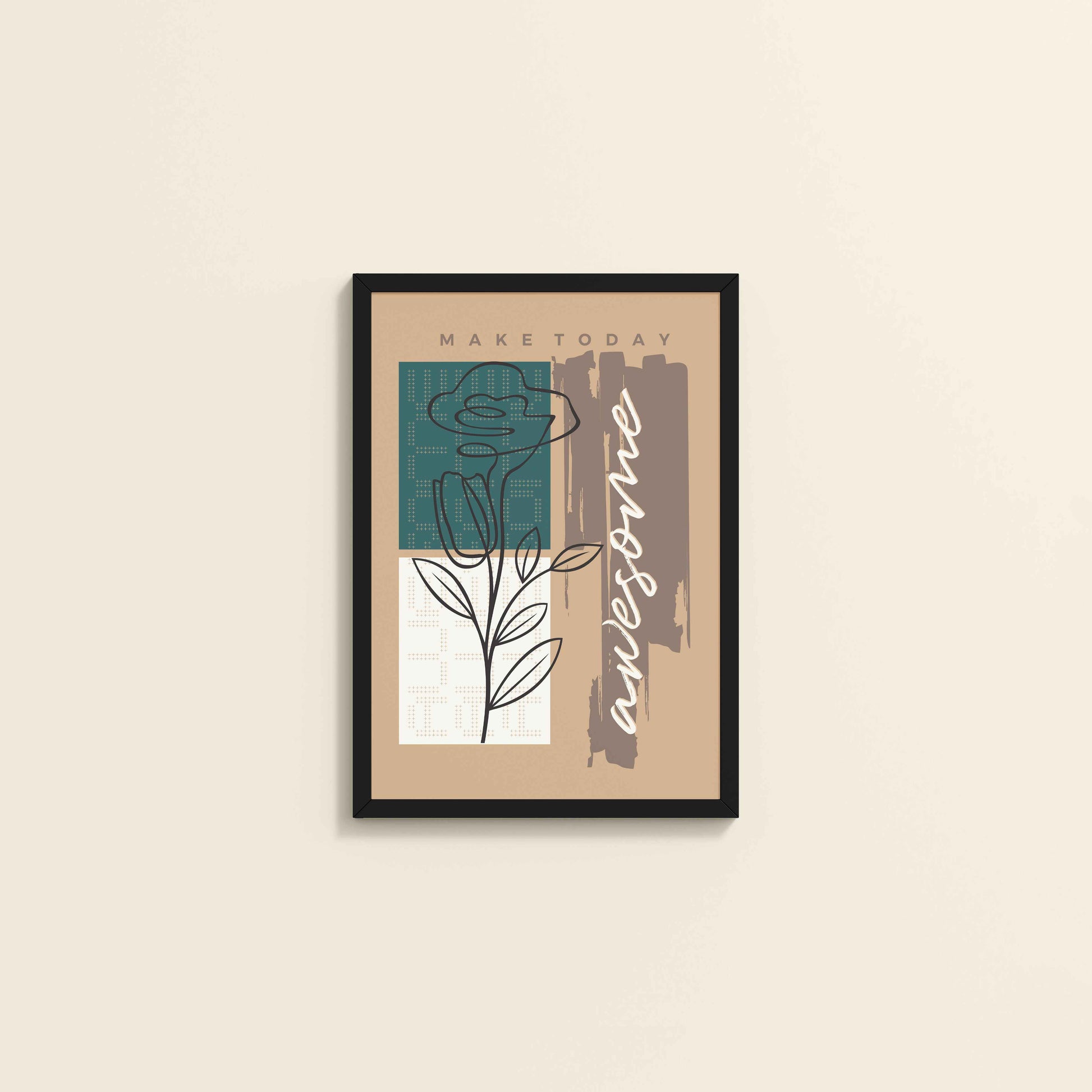 Wall View of Daily Bloom – Motivational Flower Line Artwork in Black Color Frame