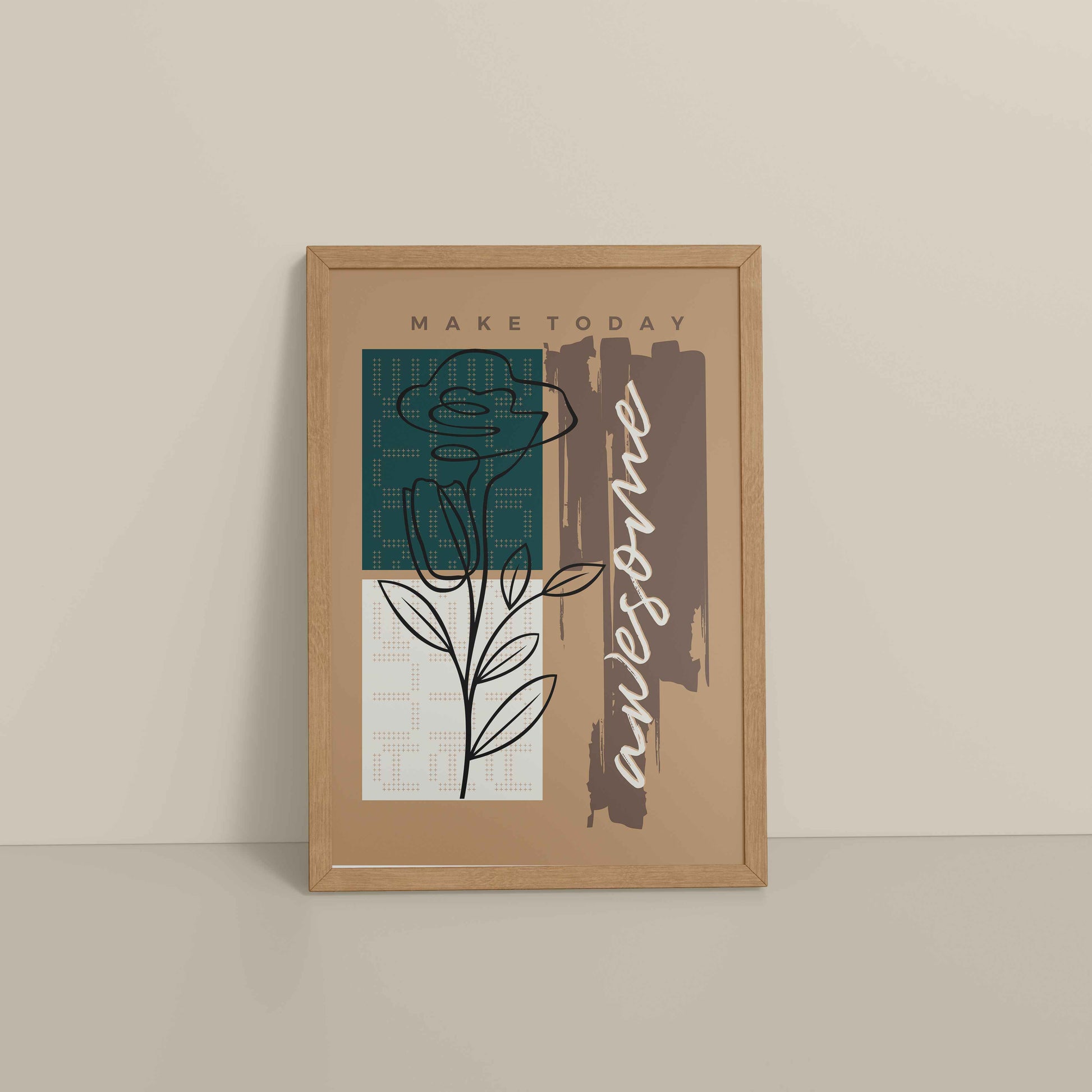 Floor View of Daily Bloom – Motivational Flower Line Artwork in Natrual Color Frame
