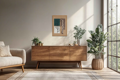Living Room Cabinet Preview of Daily Bloom – Motivational Flower Line Artwork in Natrual Color Frame