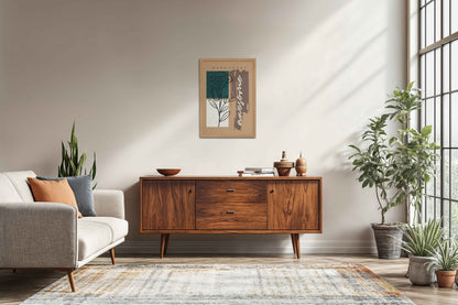 Living Room Sofa Preview of Daily Bloom – Motivational Flower Line Artwork in Natrual Color Frame