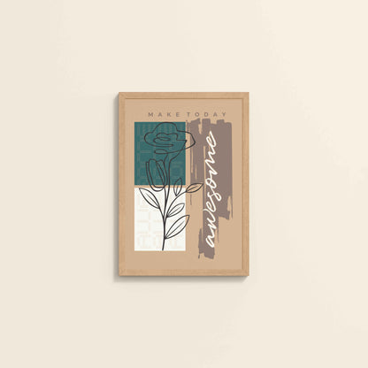 Wall View of Daily Bloom – Motivational Flower Line Artwork in Natrual Color Frame