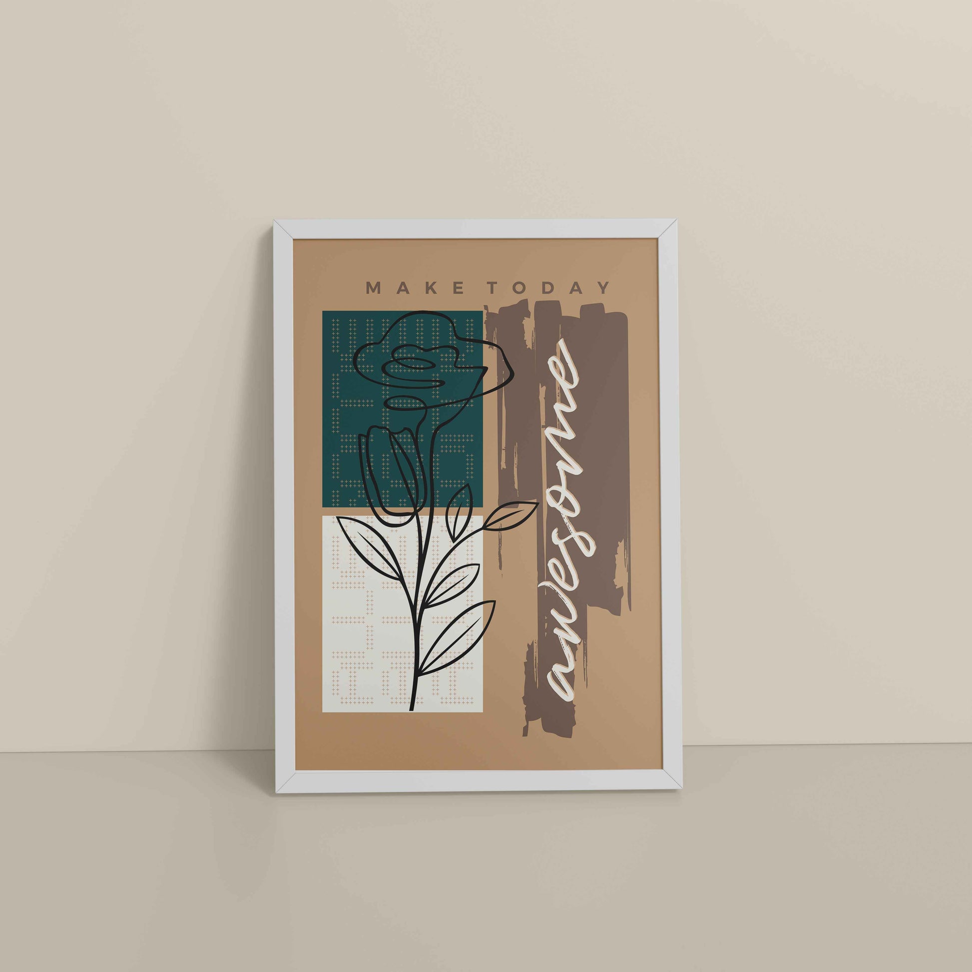 Floor View of Daily Bloom – Motivational Flower Line Artwork in White Color Frame