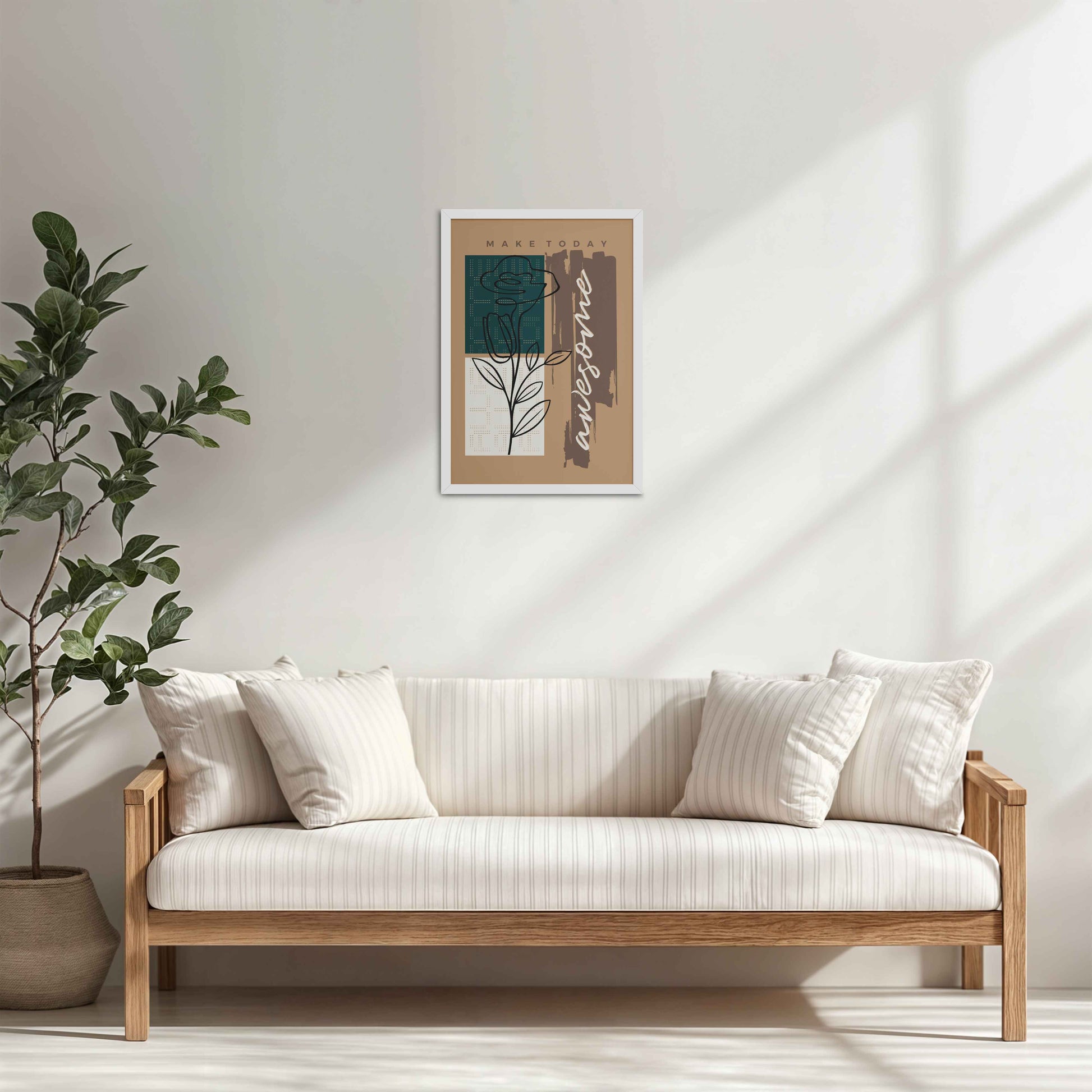 Living Room Cabinet Table Preview of Daily Bloom – Motivational Flower Line Artwork in White Color Frame