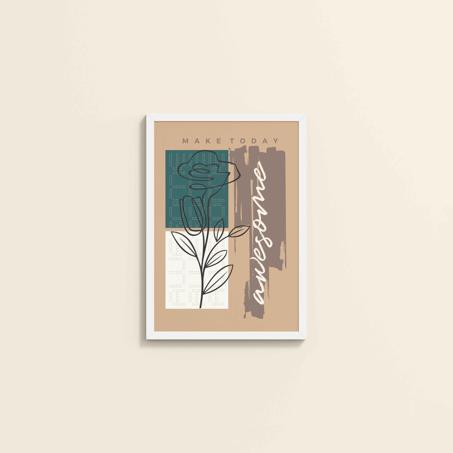 Wall View of Daily Bloom – Motivational Flower Line Artwork in White Color Frame