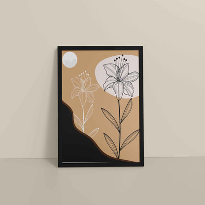 Floor View of Silent Petals – Artistic Flower Line Art in Black Color Frame