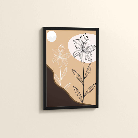 Side View of Silent Petals – Artistic Flower Line Art in Black Color Frame