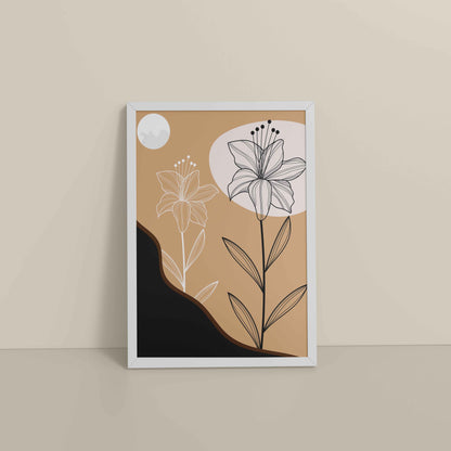 Floor View of Silent Petals – Artistic Flower Line Art in White Color Frame