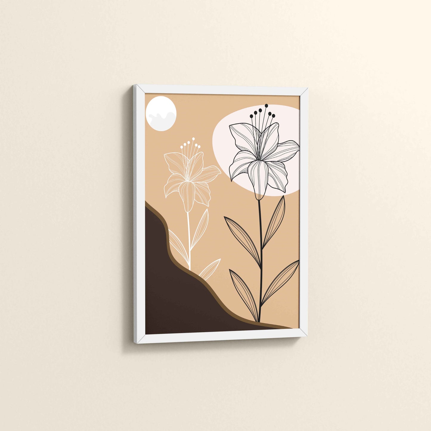 Side View of Silent Petals – Artistic Flower Line Art in White Color Frame