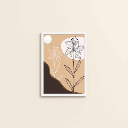 Wall View of Silent Petals – Artistic Flower Line Art in White Color Frame