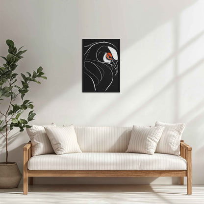 Living Room Cabinet Table Preview of Silent Predator – Black and White Bird Line Art in Black Color Frame