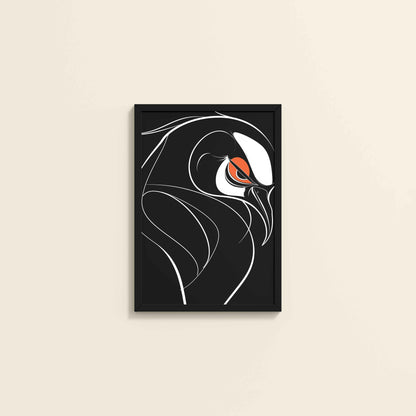 Wall View of Silent Predator – Black and White Bird Line Art in Black Color Frame