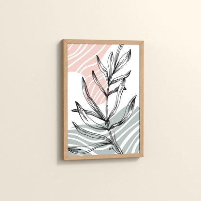 Side View of Organic Flow – Minimalist Leaves Line Art Wall Decor in Natrual Color Frame
