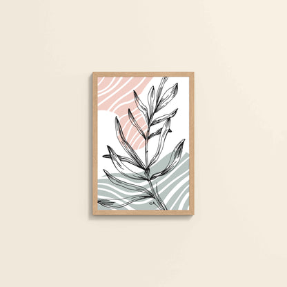 Wall View of Organic Flow – Minimalist Leaves Line Art Wall Decor in Natrual Color Frame