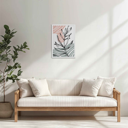 Living Room Cabinet Table Preview of Organic Flow – Minimalist Leaves Line Art Wall Decor in White Color Frame