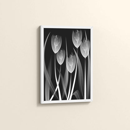Side View of Tulip Grace – Black & White Minimalist Flower Line Art in White Color Frame