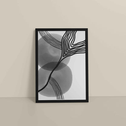 Floor View of Waves of Contrast – Black and White Abstract Art in Black Color Frame