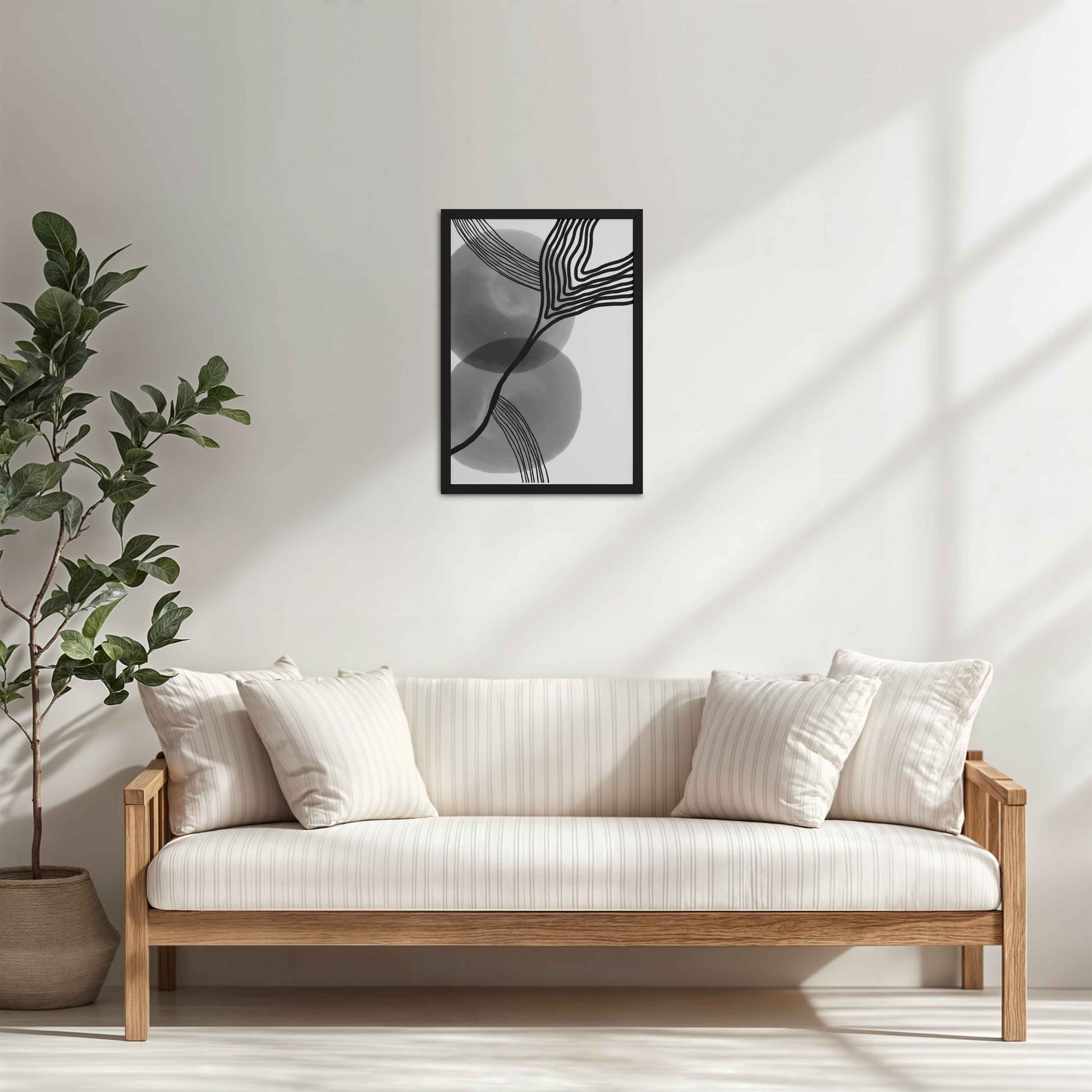 Living Room Cabinet Table Preview of Waves of Contrast – Black and White Abstract Art in Black Color Frame