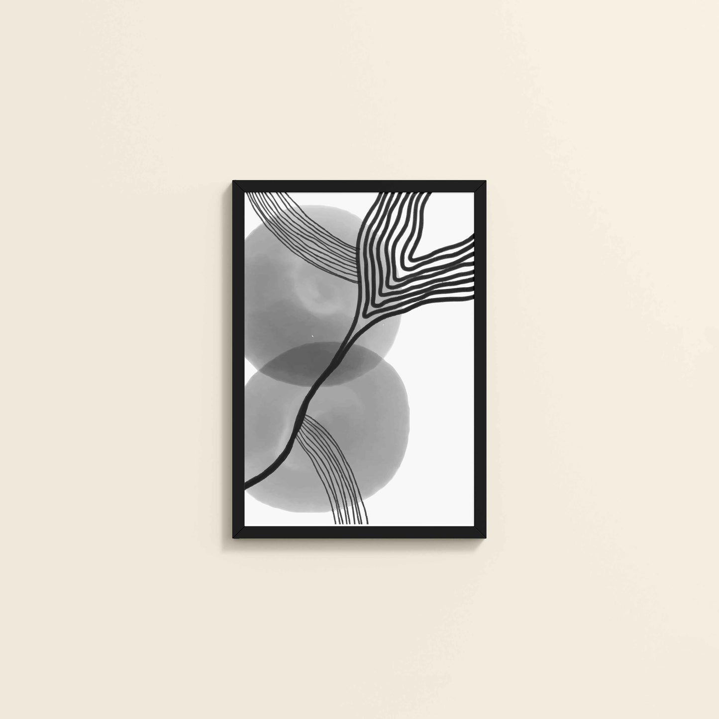 Wall View of Waves of Contrast – Black and White Abstract Art in Black Color Frame