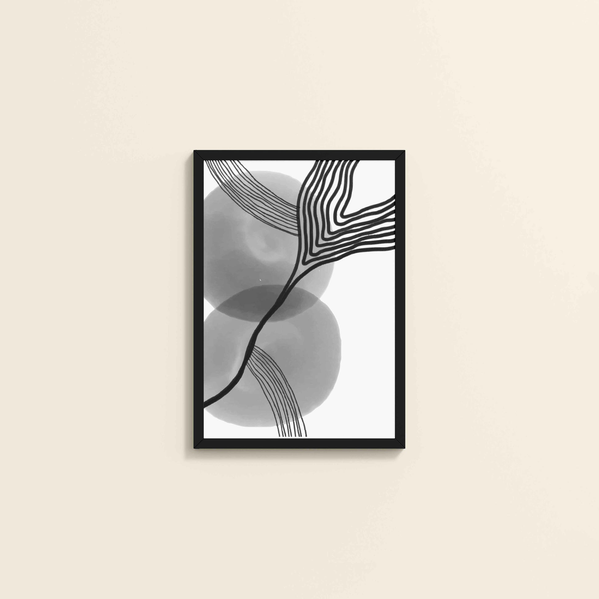 Wall View of Waves of Contrast – Black and White Abstract Art in Black Color Frame