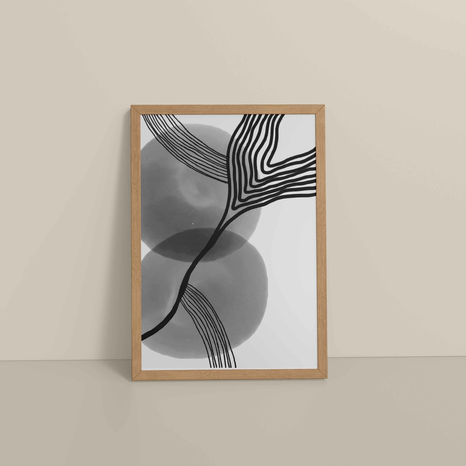 Floor View of Waves of Contrast – Black and White Abstract Art in Natrual Color Frame