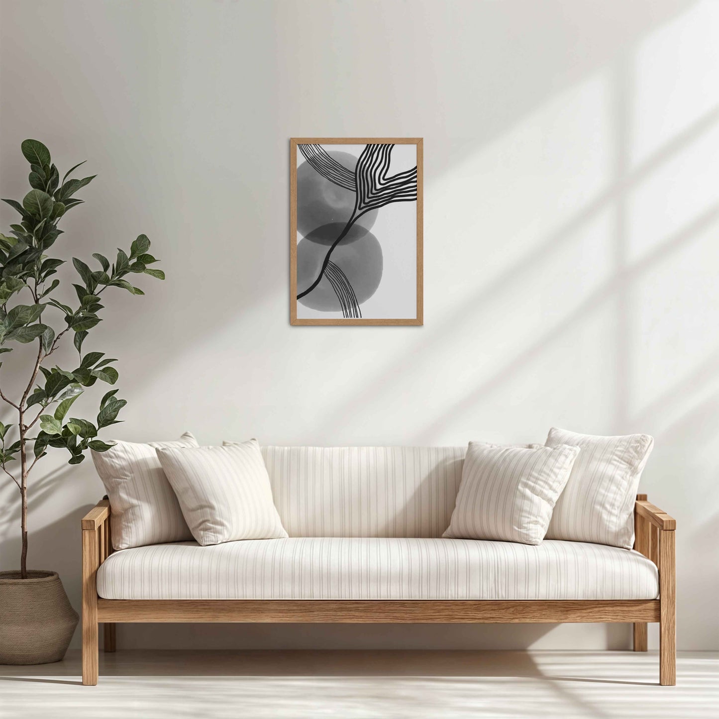 Living Room Cabinet Table Preview of Waves of Contrast – Black and White Abstract Art in Natrual Color Frame