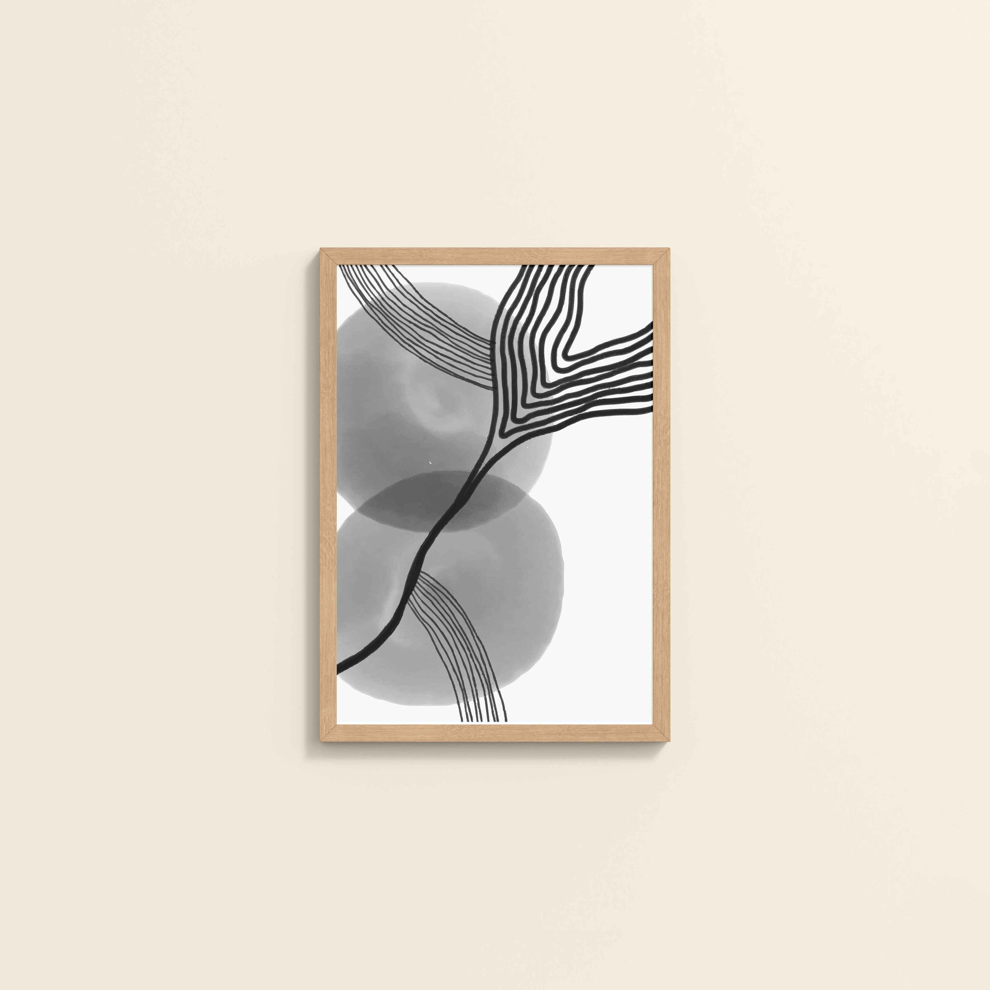 Wall View of Waves of Contrast – Black and White Abstract Art in Natrual Color Frame