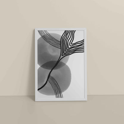 Floor View of Waves of Contrast – Black and White Abstract Art in White Color Frame