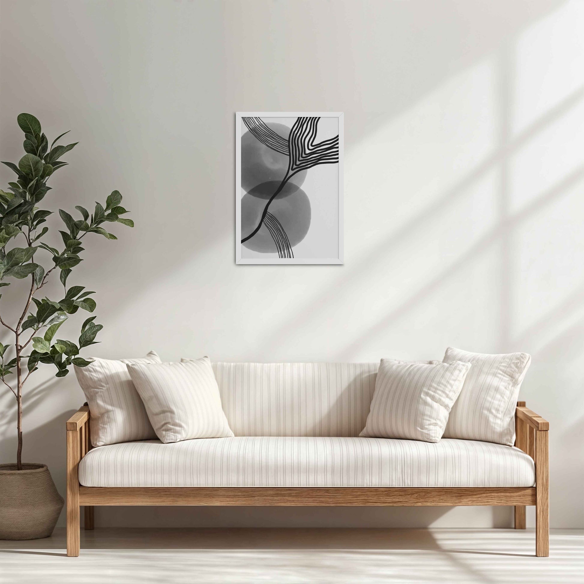 Living Room Cabinet Table Preview of Waves of Contrast – Black and White Abstract Art in White Color Frame
