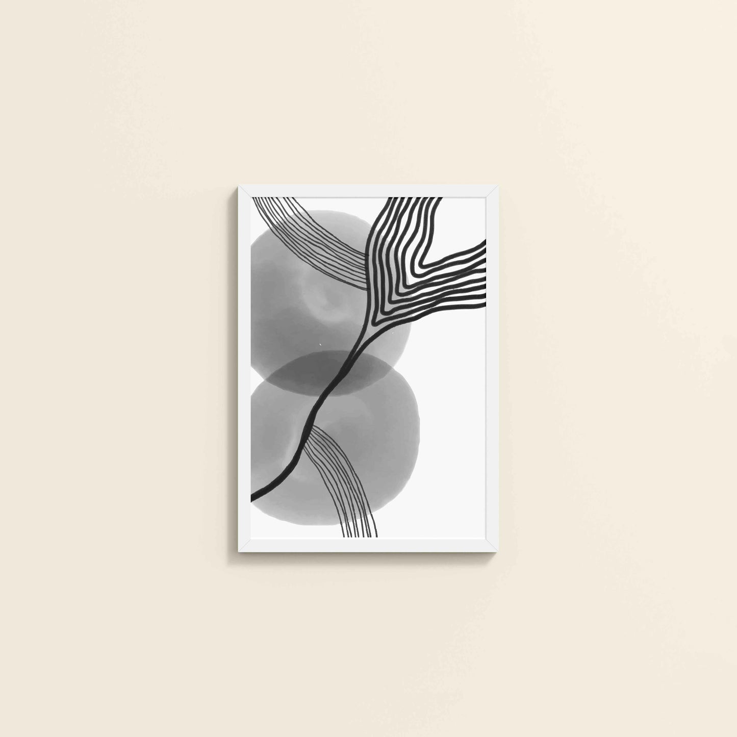 Wall View of Waves of Contrast – Black and White Abstract Art in White Color Frame