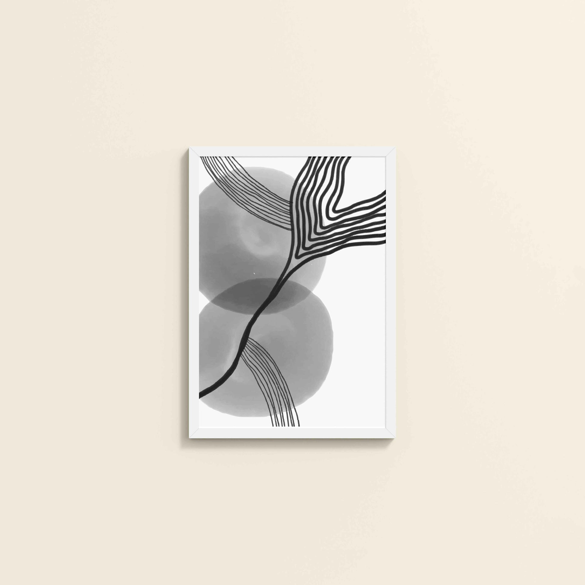Wall View of Waves of Contrast – Black and White Abstract Art in White Color Frame