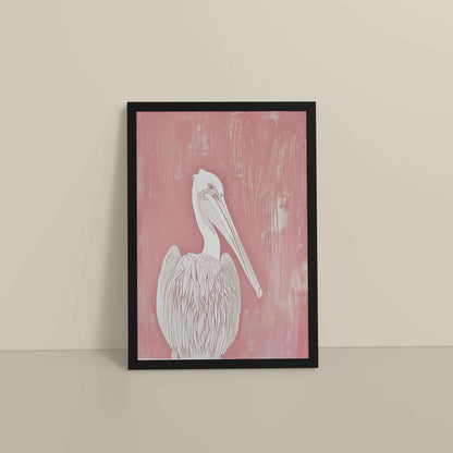 Floor View of Wings of Calm – Elegant Pelican Line Art in Black Color Frame