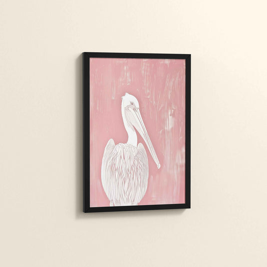 Side View of Wings of Calm – Elegant Pelican Line Art in Black Color Frame