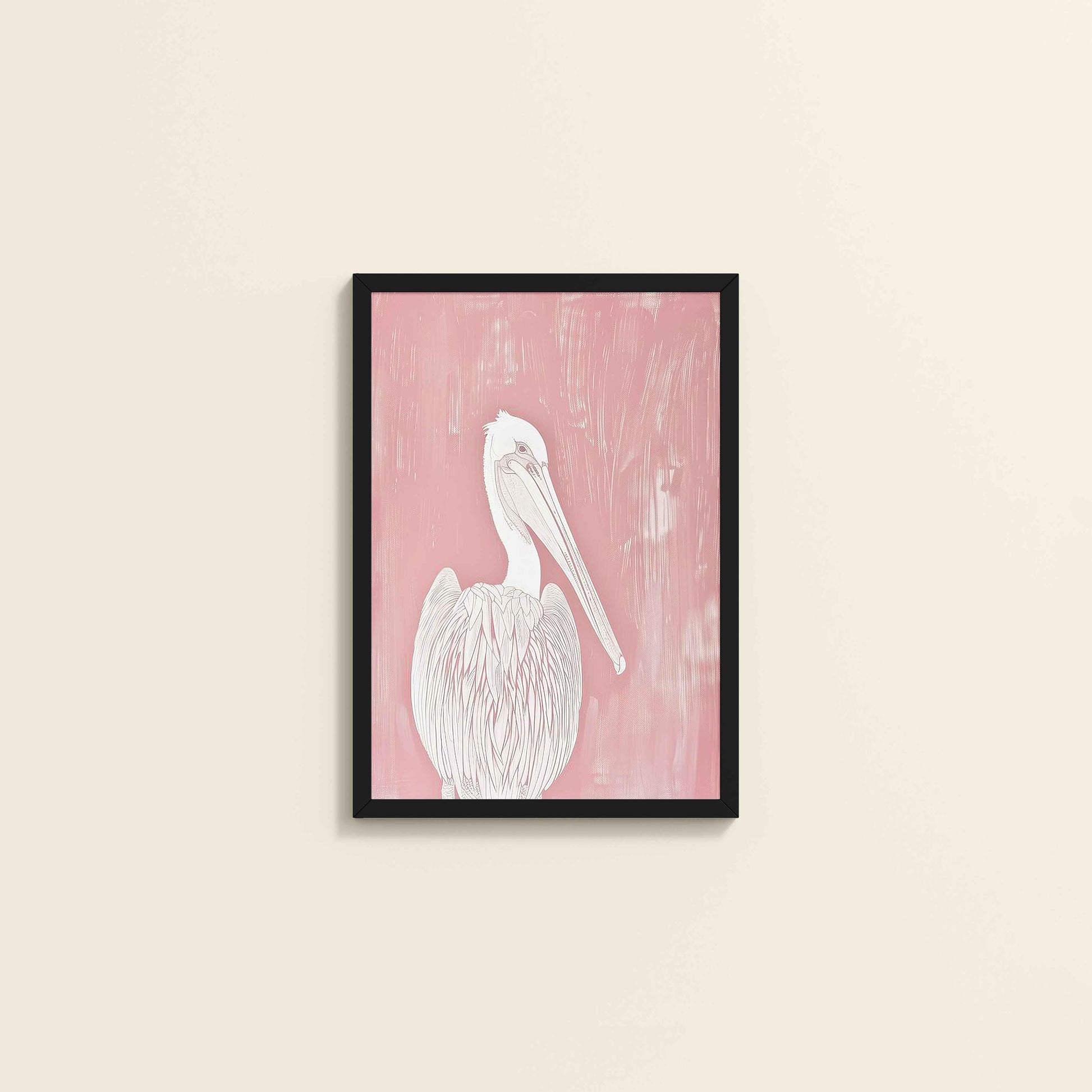 Wall View of Wings of Calm – Elegant Pelican Line Art in Black Color Frame