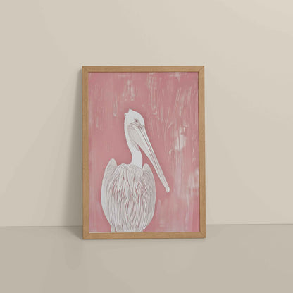 Floor View of Wings of Calm – Elegant Pelican Line Art in Natrual Color Frame