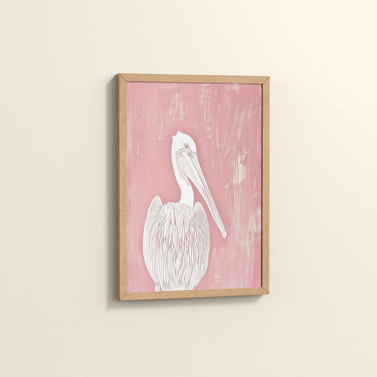 Side View of Wings of Calm – Elegant Pelican Line Art in Natrual Color Frame
