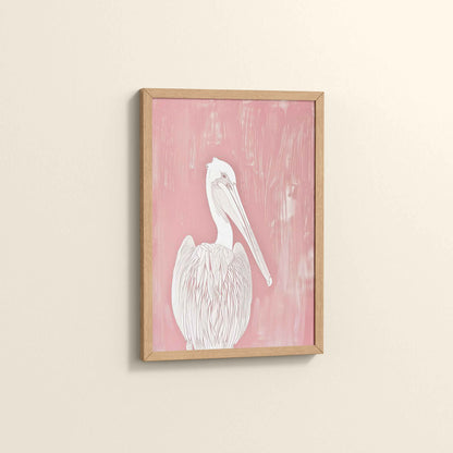Side View of Wings of Calm – Elegant Pelican Line Art in Natrual Color Frame