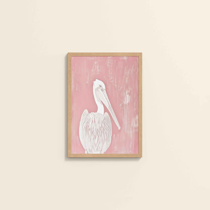 Wall View of Wings of Calm – Elegant Pelican Line Art in Natrual Color Frame