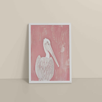 Floor View of Wings of Calm – Elegant Pelican Line Art in White Color Frame