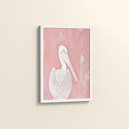 Side View of Wings of Calm – Elegant Pelican Line Art in White Color Frame