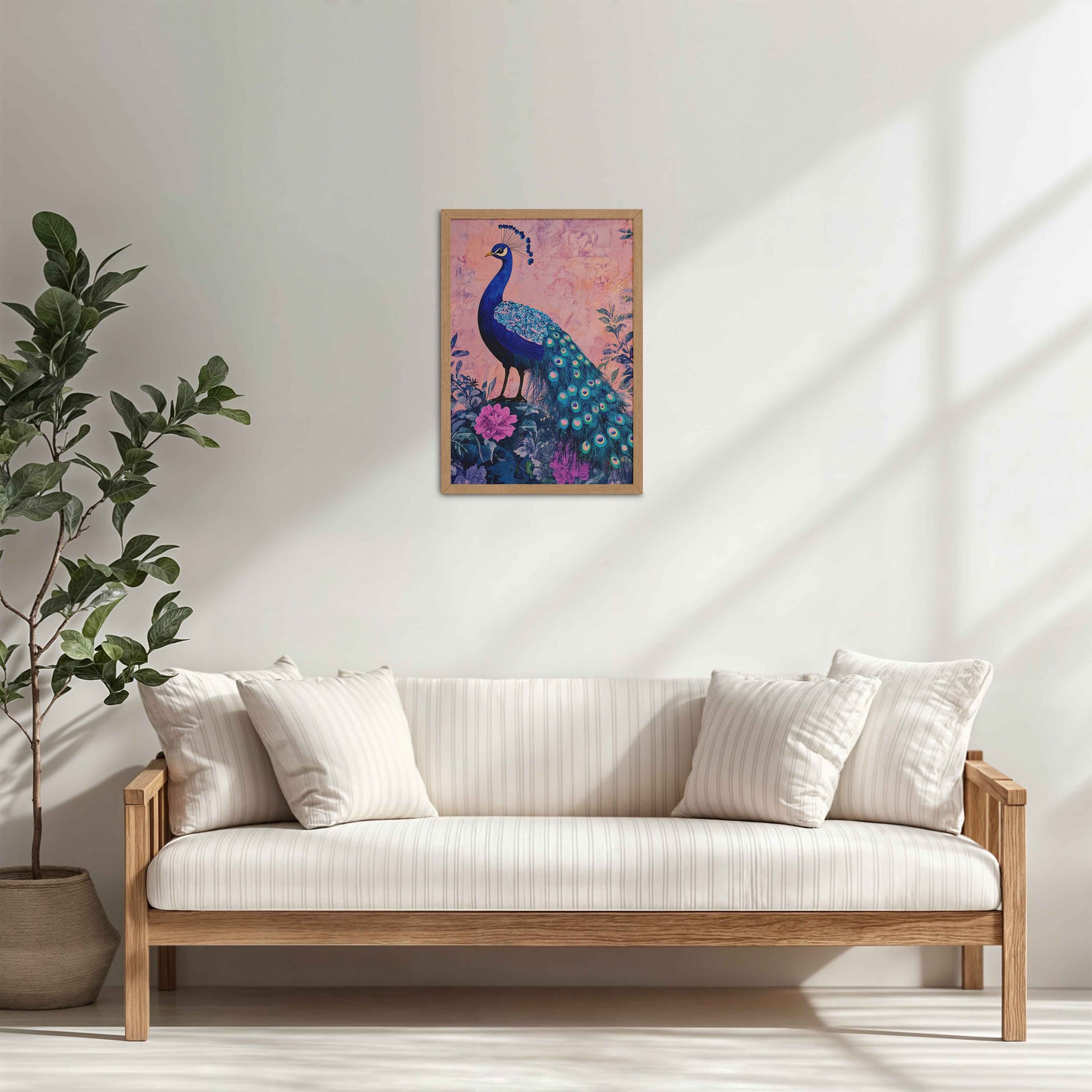 Living Room Cabinet Table Preview of Beautiful Peacock in Madhubani Artwork – Wall Decor Painting in Natrual Color Frame