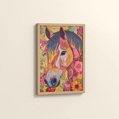 Side View of Majestic Horse – Traditional Madhubani Art Painting in Natrual Color Frame