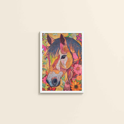 Wall View of Majestic Horse – Traditional Madhubani Art Painting in White Color Frame