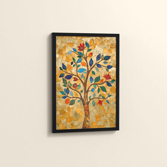 Side View of Modern Tree Motif – Madhubani Style Wall Painting in Black Color Frame