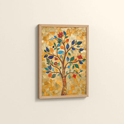 Side View of Modern Tree Motif – Madhubani Style Wall Painting in Natrual Color Frame